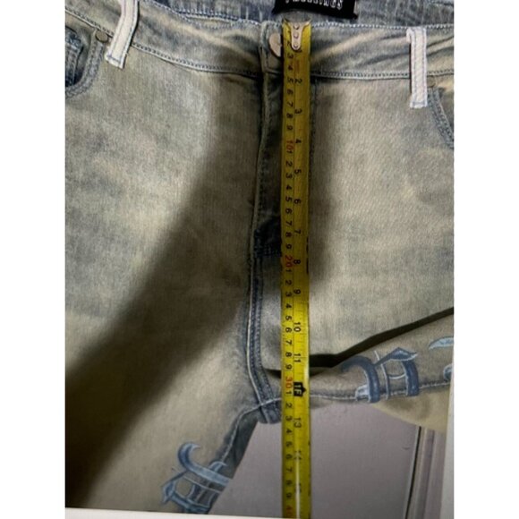 Pheelings Light Blue Distressed Cotton Blend Jeans With Embroidered Lettering - Picture 10 of 14